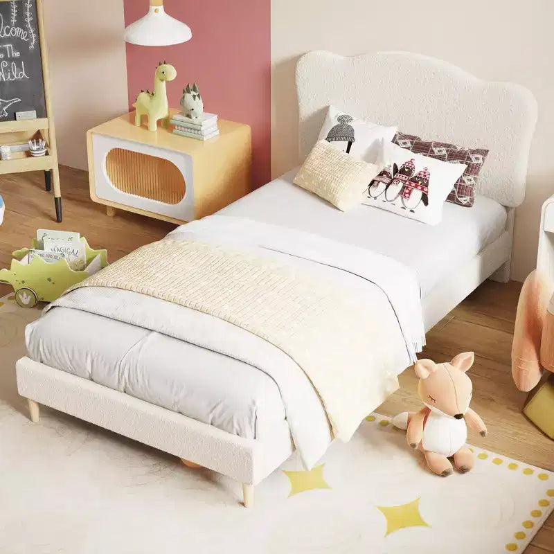 Base letto imbottita con testiera regolabile, robusto supporto a doghe in legno, mobili letto moderni per bambini, nessun materasso a molle richiesto