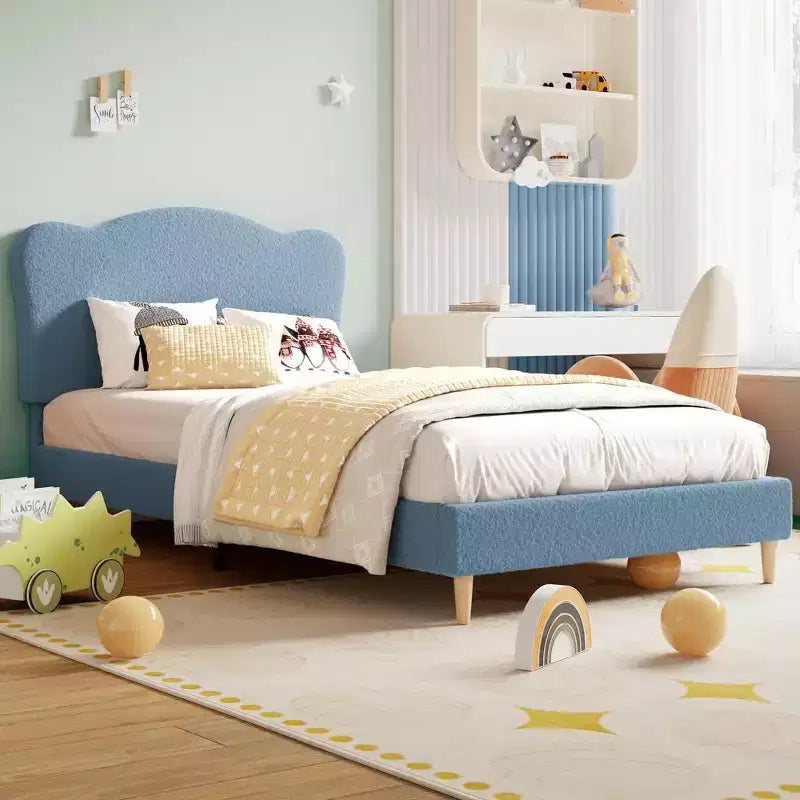 Base letto imbottita con testiera regolabile, robusto supporto a doghe in legno, mobili letto moderni per bambini, nessun materasso a molle richiesto