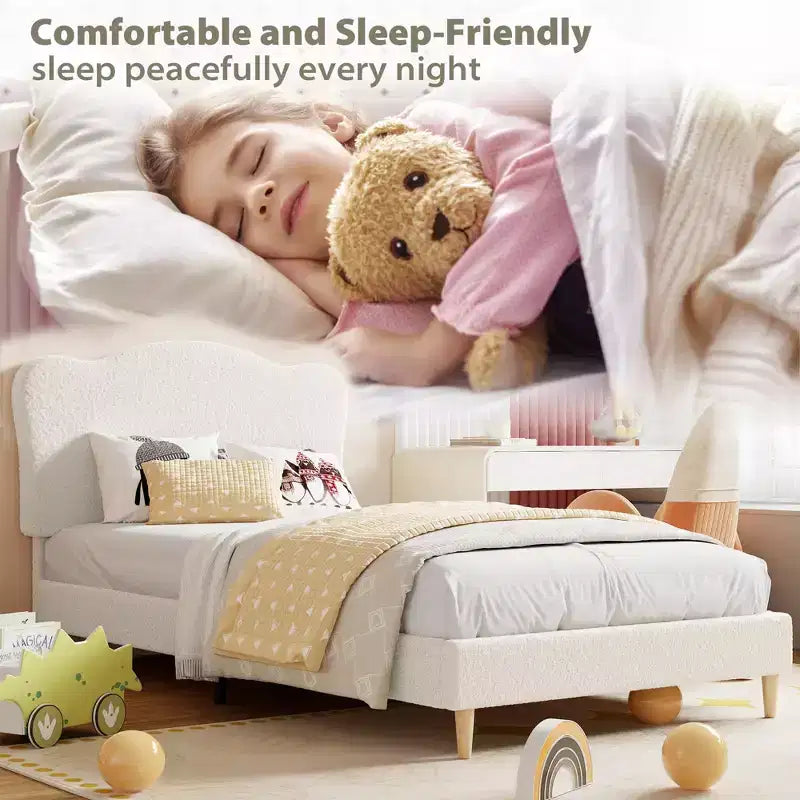 Base letto imbottita con testiera regolabile, robusto supporto a doghe in legno, mobili letto moderni per bambini, nessun materasso a molle richiesto