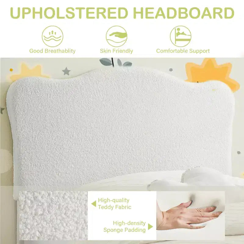 Base letto imbottita con testiera regolabile, robusto supporto a doghe in legno, mobili letto moderni per bambini, nessun materasso a molle richiesto