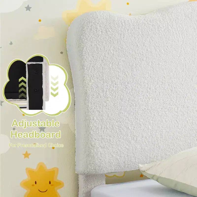 Base letto imbottita con testiera regolabile, robusto supporto a doghe in legno, mobili letto moderni per bambini, nessun materasso a molle richiesto