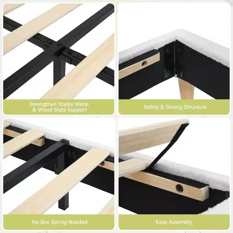 Base letto imbottita con testiera regolabile, robusto supporto a doghe in legno, mobili letto moderni per bambini, nessun materasso a molle richiesto