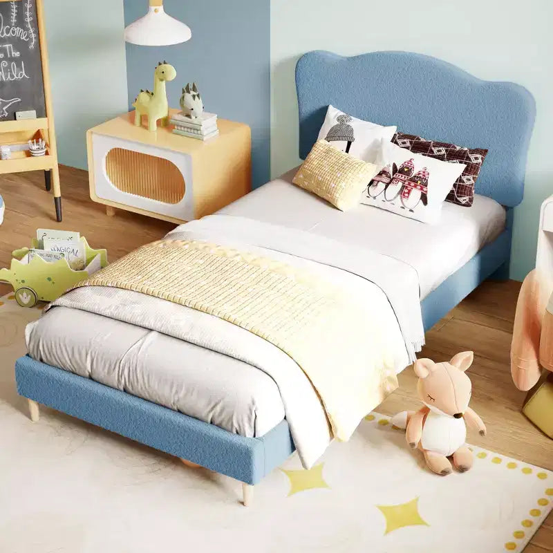 Base letto imbottita con testiera regolabile, robusto supporto a doghe in legno, mobili letto moderni per bambini, nessun materasso a molle richiesto