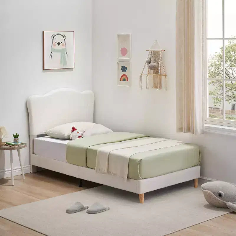 Base letto imbottita con testiera regolabile, robusto supporto a doghe in legno, mobili letto moderni per bambini, nessun materasso a molle richiesto