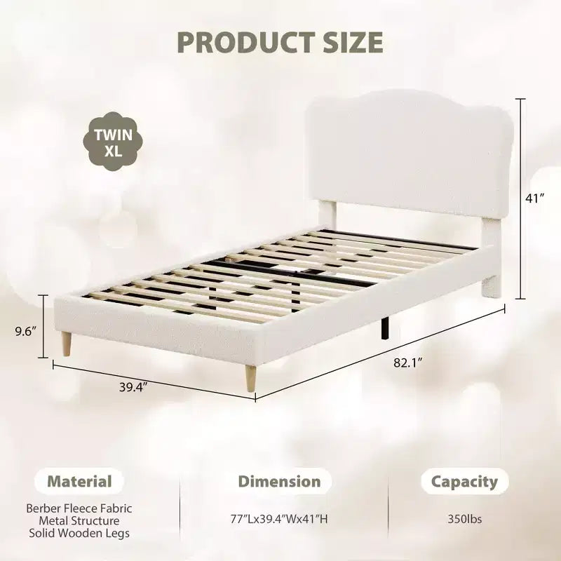 Base letto imbottita con testiera regolabile, robusto supporto a doghe in legno, mobili letto moderni per bambini, nessun materasso a molle richiesto