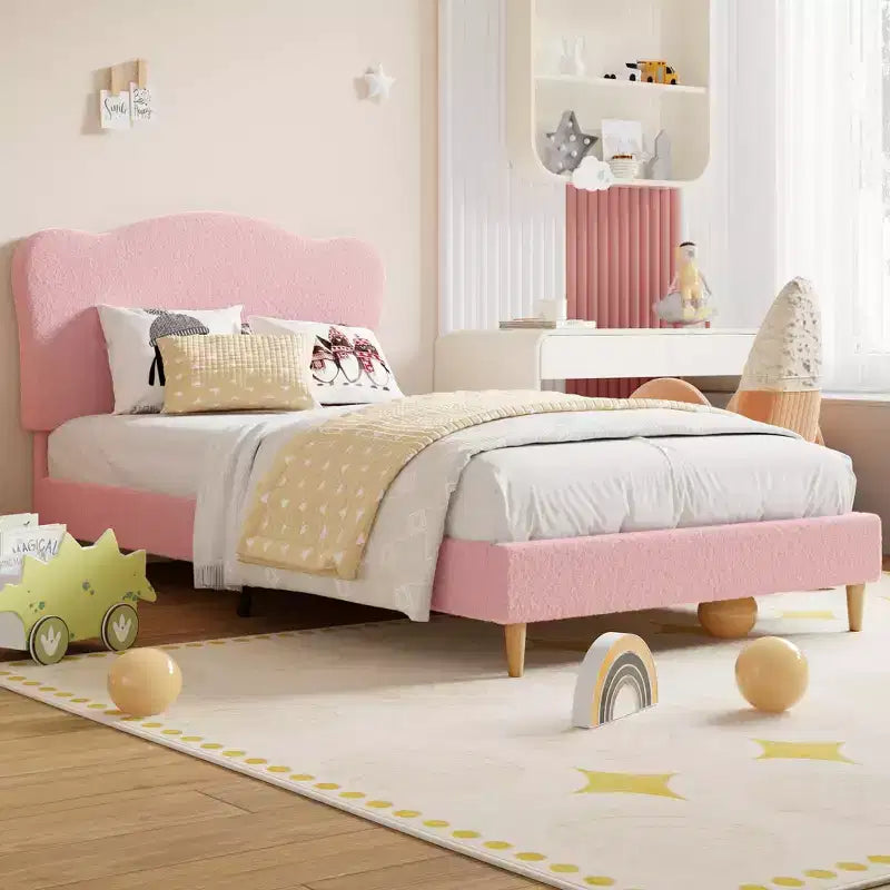 Base letto imbottita con testiera regolabile, robusto supporto a doghe in legno, mobili letto moderni per bambini, nessun materasso a molle richiesto