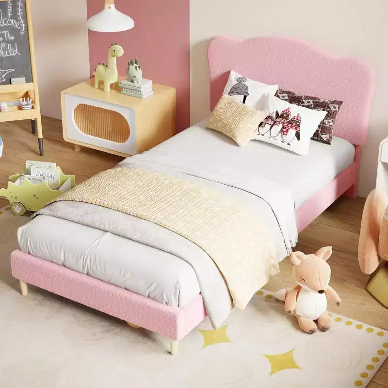 Base letto imbottita con testiera regolabile, robusto supporto a doghe in legno, mobili letto moderni per bambini, nessun materasso a molle richiesto