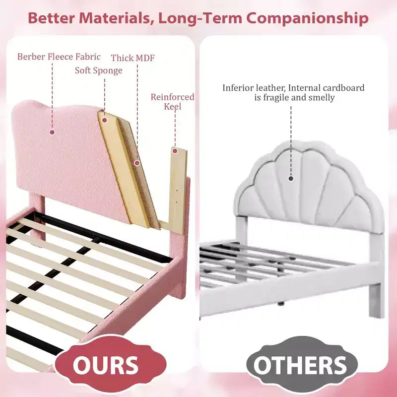 Base letto imbottita con testiera regolabile, robusto supporto a doghe in legno, mobili letto moderni per bambini, nessun materasso a molle richiesto