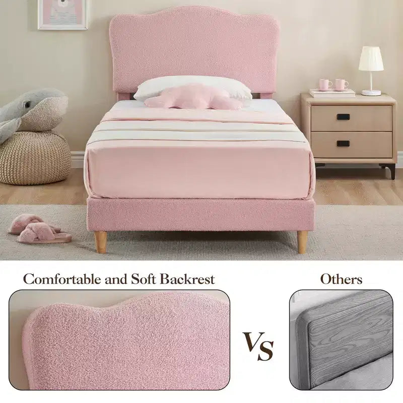 Base letto imbottita con testiera regolabile, robusto supporto a doghe in legno, mobili letto moderni per bambini, nessun materasso a molle richiesto