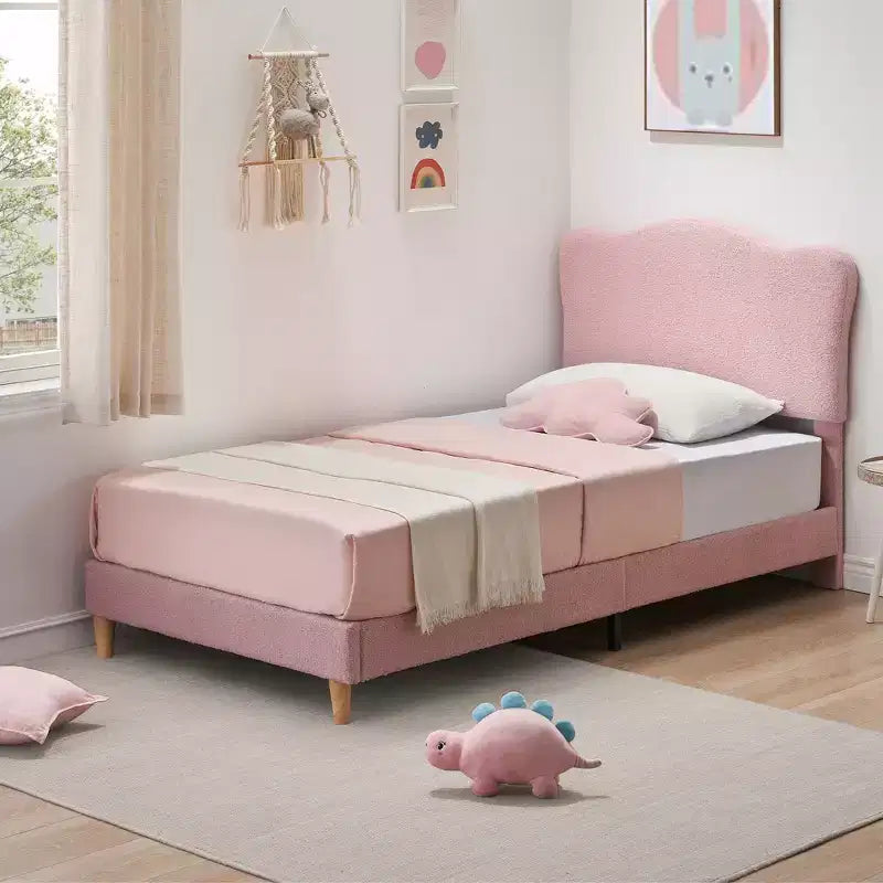 Base letto imbottita con testiera regolabile, robusto supporto a doghe in legno, mobili letto moderni per bambini, nessun materasso a molle richiesto