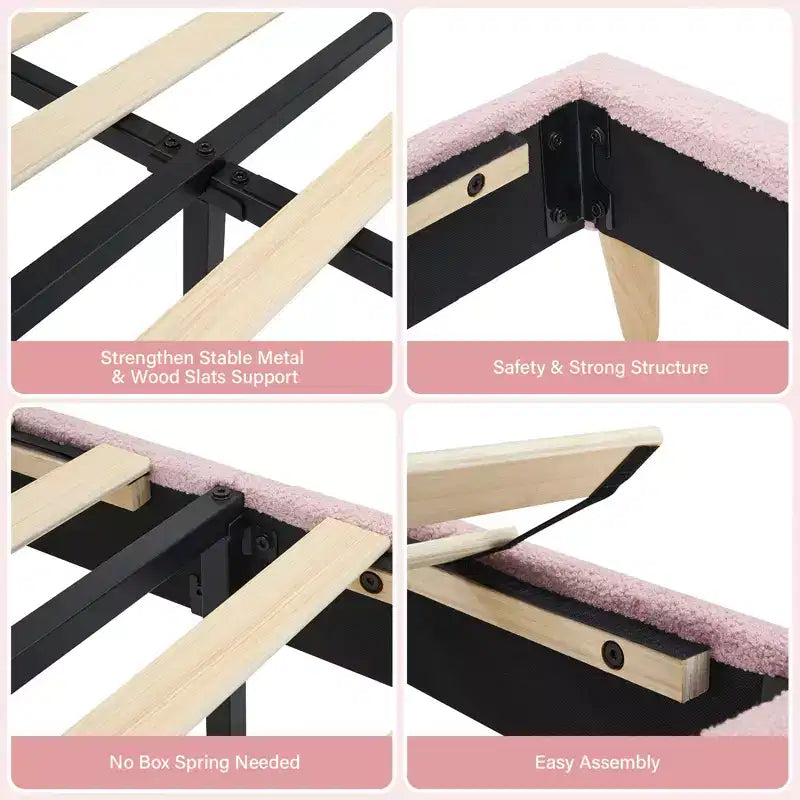 Base letto imbottita con testiera regolabile, robusto supporto a doghe in legno, mobili letto moderni per bambini, nessun materasso a molle richiesto