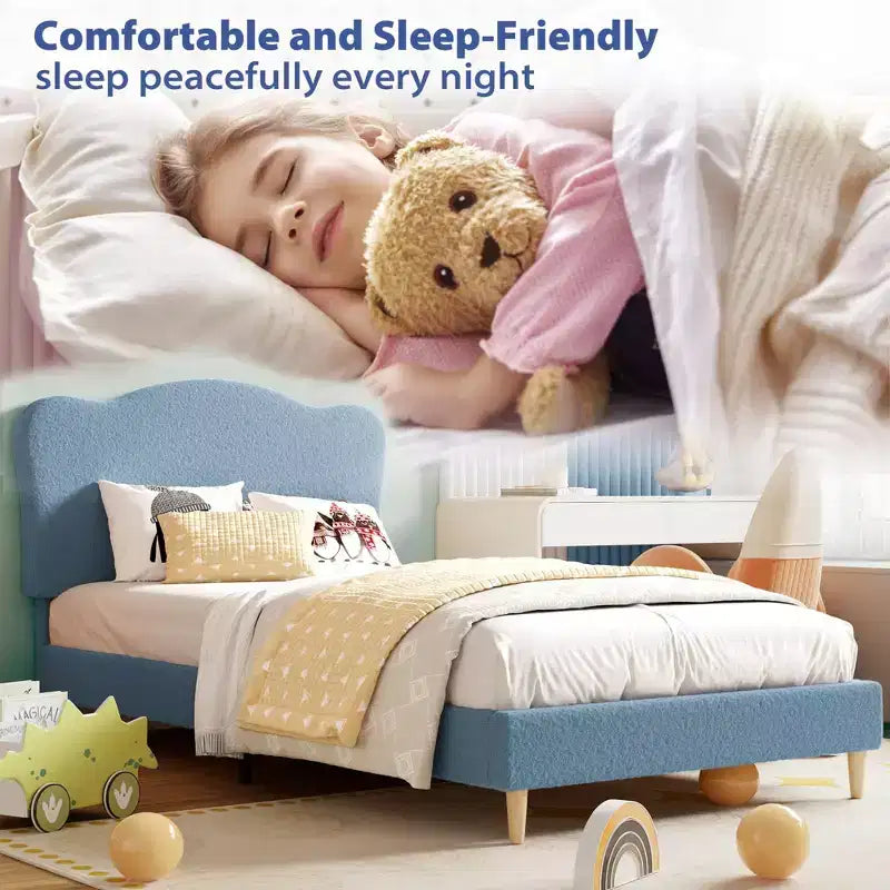 Base letto imbottita con testiera regolabile, robusto supporto a doghe in legno, mobili letto moderni per bambini, nessun materasso a molle richiesto