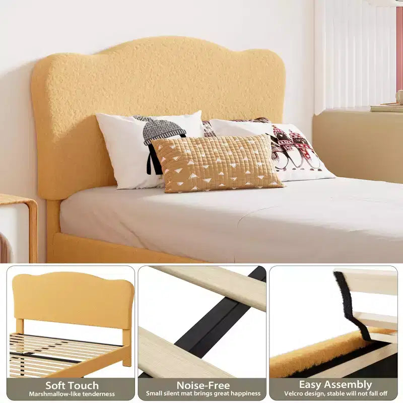 Base letto imbottita con testiera regolabile, robusto supporto a doghe in legno, mobili letto moderni per bambini, nessun materasso a molle richiesto