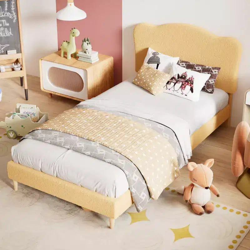 Base letto imbottita con testiera regolabile, robusto supporto a doghe in legno, mobili letto moderni per bambini, nessun materasso a molle richiesto