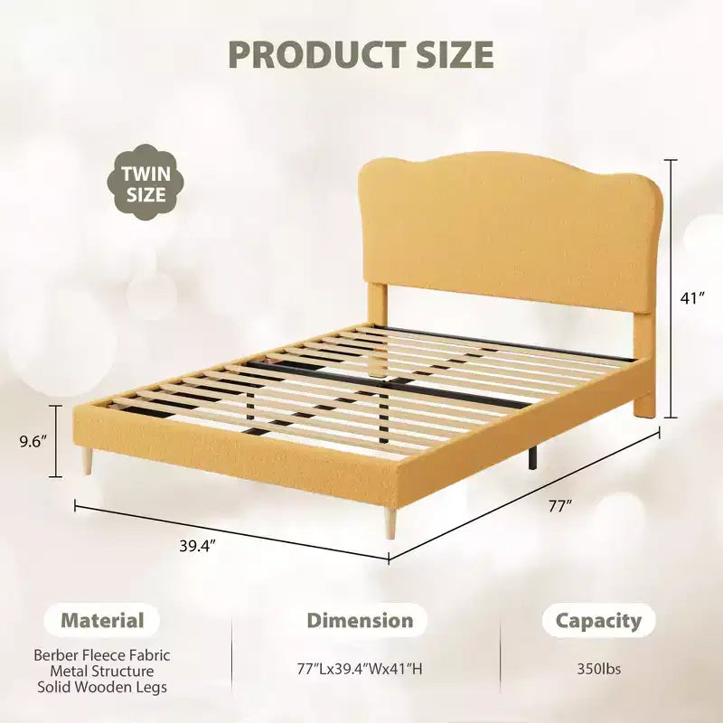 Base letto imbottita con testiera regolabile, robusto supporto a doghe in legno, mobili letto moderni per bambini, nessun materasso a molle richiesto