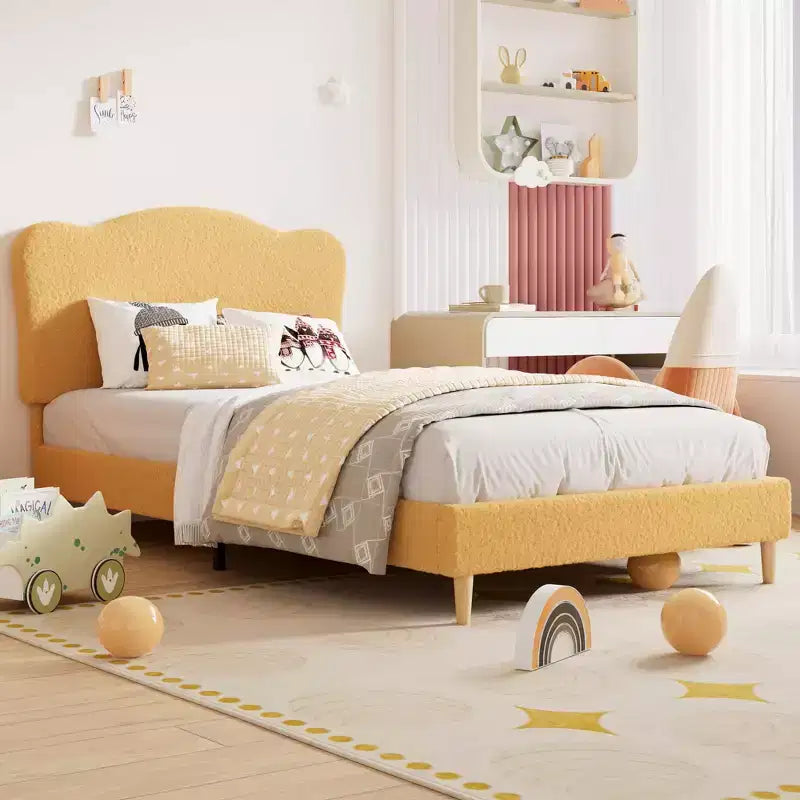 Base letto imbottita con testiera regolabile, robusto supporto a doghe in legno, mobili letto moderni per bambini, nessun materasso a molle richiesto