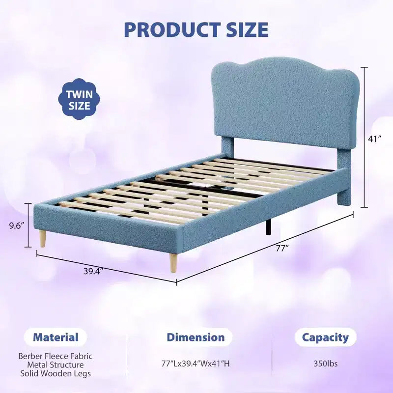 Base letto imbottita con testiera regolabile, robusto supporto a doghe in legno, mobili letto moderni per bambini, nessun materasso a molle richiesto