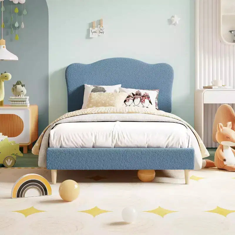 Base letto imbottita con testiera regolabile, robusto supporto a doghe in legno, mobili letto moderni per bambini, nessun materasso a molle richiesto