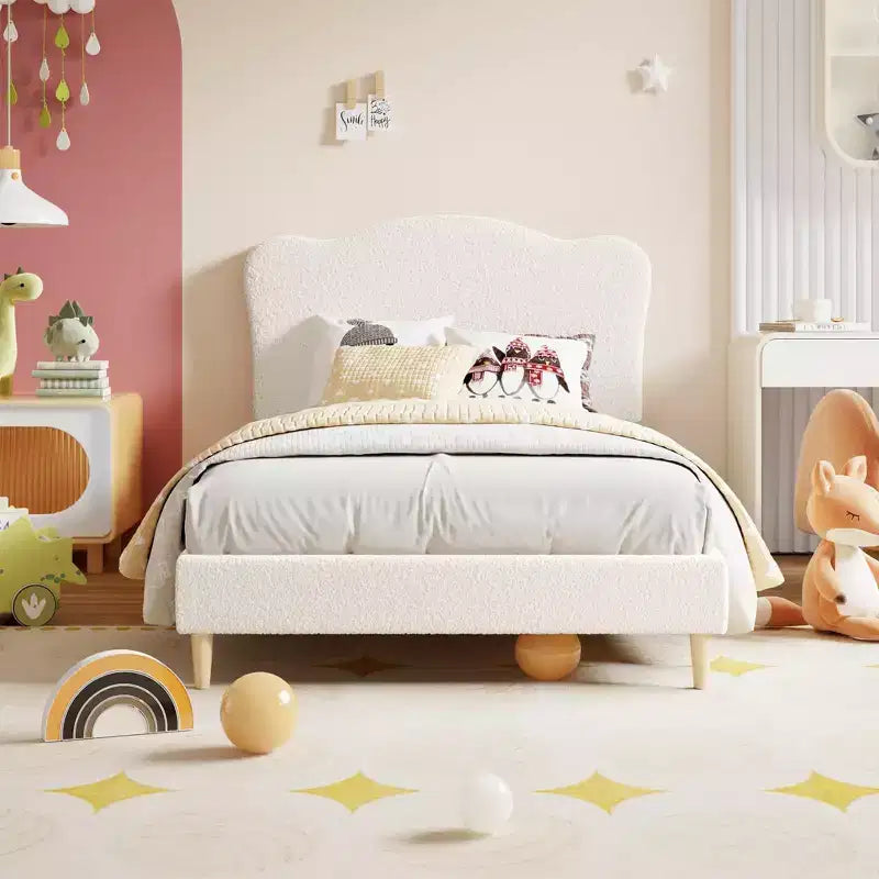 Base letto imbottita con testiera regolabile, robusto supporto a doghe in legno, mobili letto moderni per bambini, nessun materasso a molle richiesto