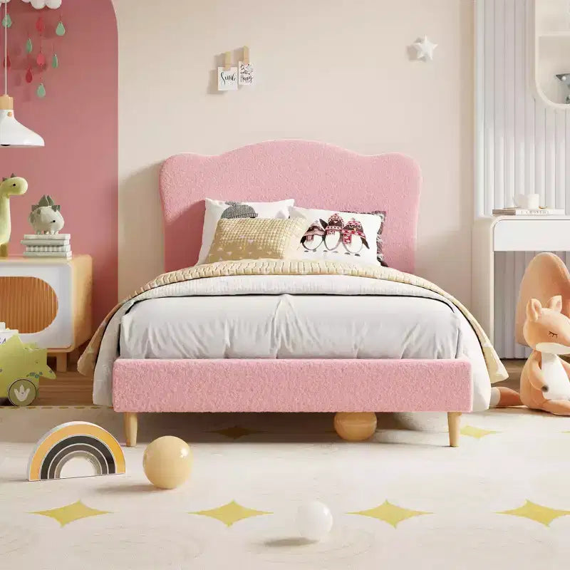 Base letto imbottita con testiera regolabile, robusto supporto a doghe in legno, mobili letto moderni per bambini, nessun materasso a molle richiesto