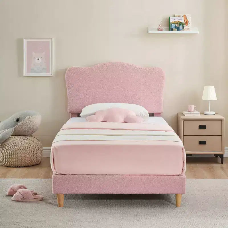 Base letto imbottita con testiera regolabile, robusto supporto a doghe in legno, mobili letto moderni per bambini, nessun materasso a molle richiesto