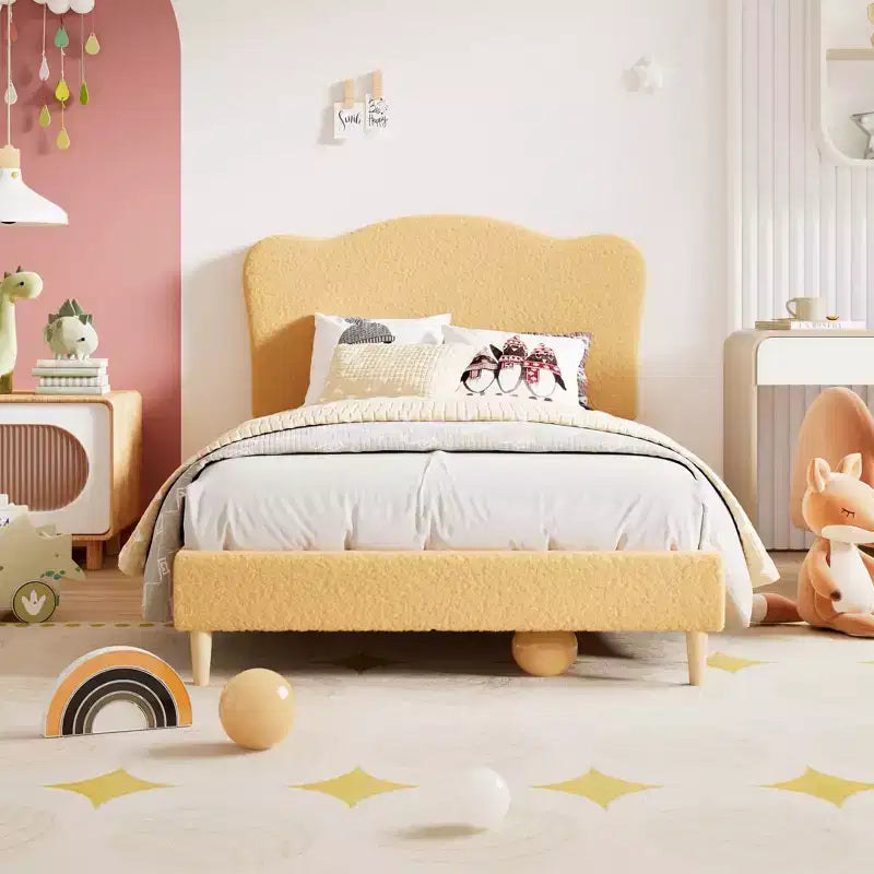 Base letto imbottita con testiera regolabile, robusto supporto a doghe in legno, mobili letto moderni per bambini, nessun materasso a molle richiesto