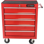 Armadietto Portautensili Robusto con Ruote, Cassettiera Mobile a 5 Cassetti con Sistema di Blocco, Organizer ad Alta Capacità per Garage, Officina, Casa, Rosso