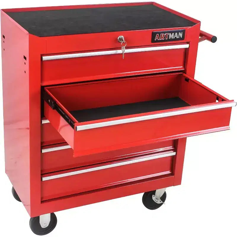 Armadietto Portautensili Robusto con Ruote, Cassettiera Mobile a 5 Cassetti con Sistema di Blocco, Organizer ad Alta Capacità per Garage, Officina, Casa, Rosso
