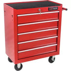 Armadietto Portautensili Robusto con Ruote, Cassettiera Mobile a 5 Cassetti con Sistema di Blocco, Organizer ad Alta Capacità per Garage, Officina, Casa, Rosso