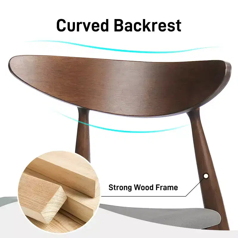 Sedia da pranzo Dryn moderna di metà secolo, imbottita in legno di hevea con schienale curvo