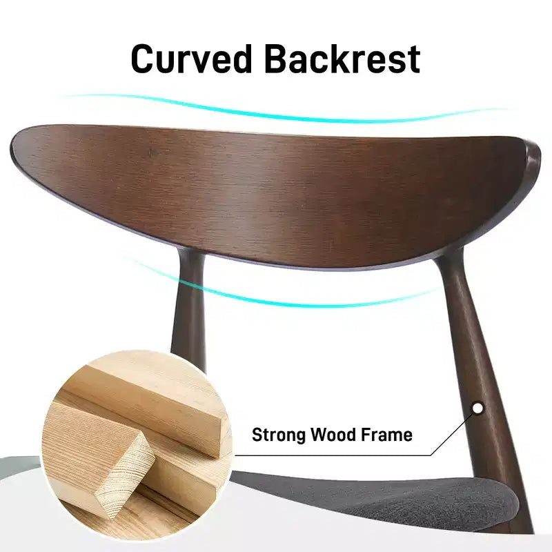 Sedia da pranzo Dryn moderna di metà secolo, imbottita in legno di hevea con schienale curvo