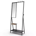 Coat Rack With Mirror, Multi-functional Hall Tree With Shoe Storage, Industrial Accent Furniture With Aluminum Frame For Living Room Bedroom