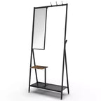 Coat Rack With Mirror, Multi-functional Hall Tree With Shoe Storage, Industrial Accent Furniture With Aluminum Frame For Living Room Bedroom