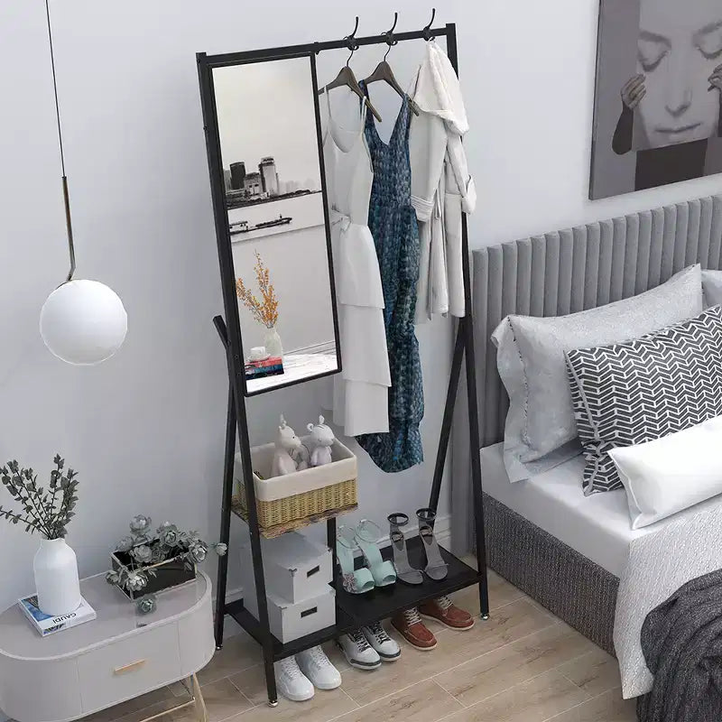 Appendiabiti con Specchio, Mobile Ingresso Multifunzione con Scarpiera, Mobile d'Arredo Industriale con Struttura in Alluminio per Soggiorno Camera da Letto