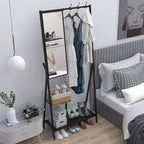 Appendiabiti con Specchio, Mobile Ingresso Multifunzione con Scarpiera, Mobile d'Arredo Industriale con Struttura in Alluminio per Soggiorno Camera da Letto
