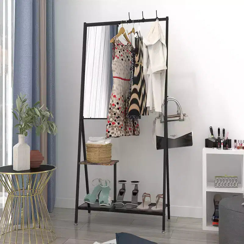Appendiabiti con Specchio, Mobile Ingresso Multifunzione con Scarpiera, Mobile d'Arredo Industriale con Struttura in Alluminio per Soggiorno Camera da Letto