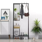 Appendiabiti con Specchio, Mobile Ingresso Multifunzione con Scarpiera, Mobile d'Arredo Industriale con Struttura in Alluminio per Soggiorno Camera da Letto