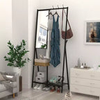 Appendiabiti con Specchio, Mobile Ingresso Multifunzione con Scarpiera, Mobile d'Arredo Industriale con Struttura in Alluminio per Soggiorno Camera da Letto