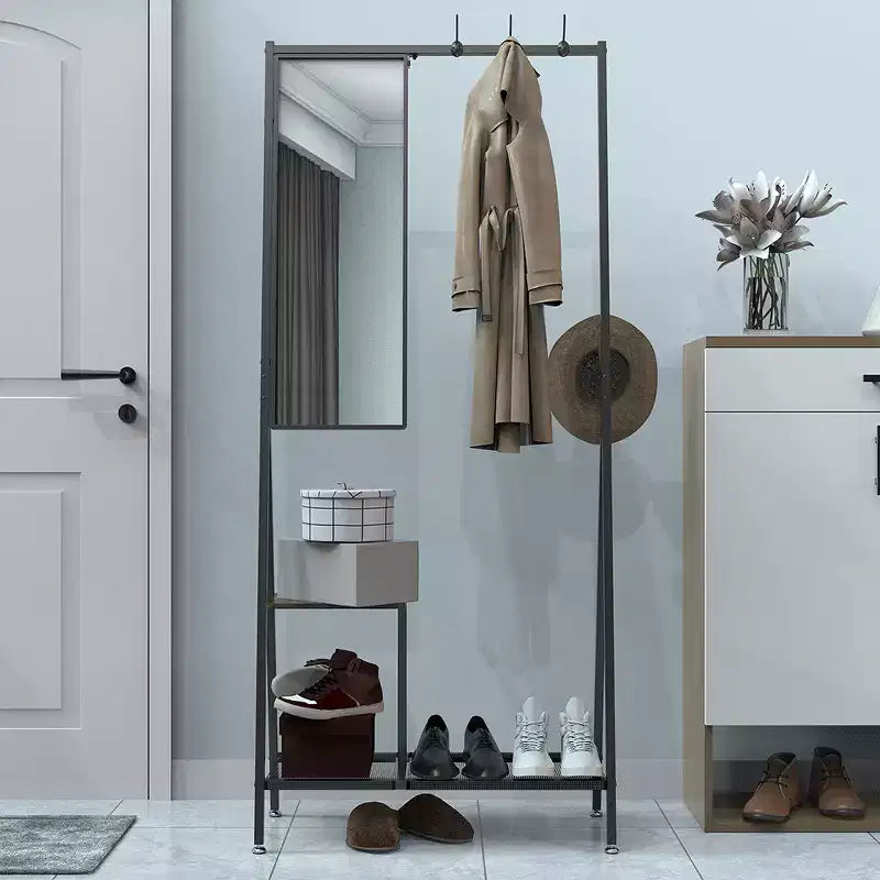 Appendiabiti con Specchio, Mobile Ingresso Multifunzione con Scarpiera, Mobile d'Arredo Industriale con Struttura in Alluminio per Soggiorno Camera da Letto