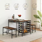 Tavolo da pranzo per 4 persone, tavolo da cucina con 2 panche, portabottiglie e ripiano, tavolo da pranzo rettangolare, per piccoli spazi, appartamento, dinette