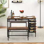 Tavolo da pranzo per 4 persone, tavolo da cucina con 2 panche, portabottiglie e ripiano, tavolo da pranzo rettangolare, per piccoli spazi, appartamento, dinette