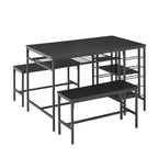 Tavolo da pranzo per 4 persone, tavolo da cucina con 2 panche, portabottiglie e ripiano, tavolo da pranzo rettangolare, per piccoli spazi, appartamento, dinette