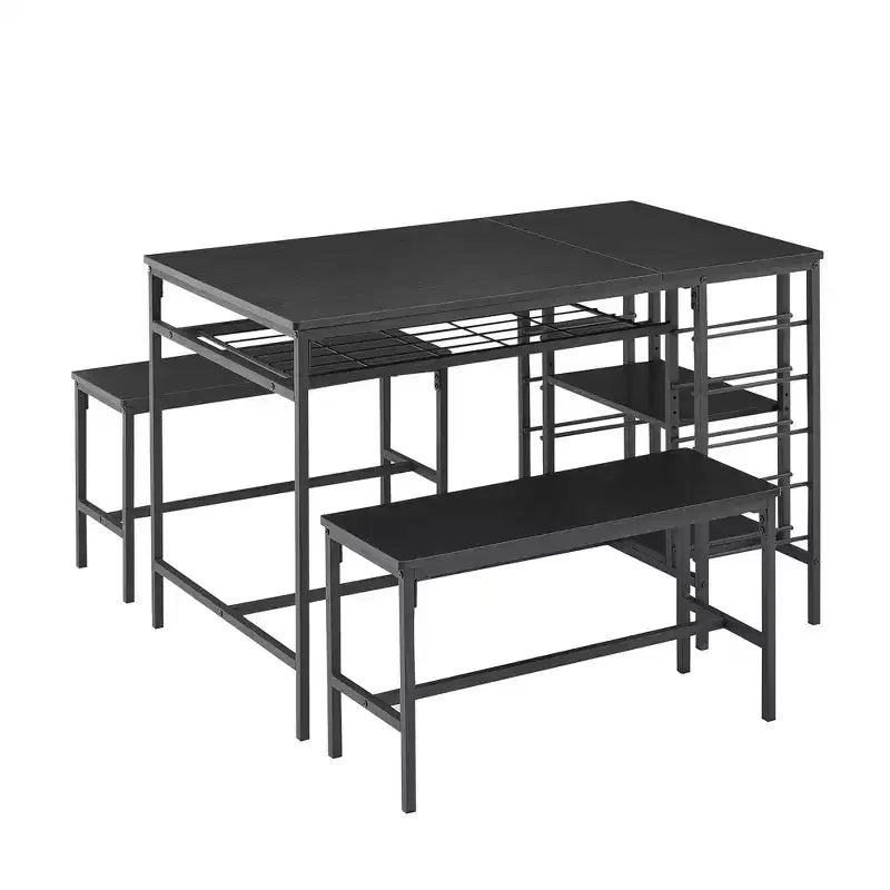 Tavolo da pranzo per 4 persone, tavolo da cucina con 2 panche, portabottiglie e ripiano, tavolo da pranzo rettangolare, per piccoli spazi, appartamento, dinette
