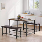 Tavolo da Cucina con 2 Panche Imbottite per 4 Persone, Tavolo Rettangolare in Metallo e Legno per Sala da Pranzo, Spazi Piccoli, Appartamento