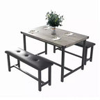 Tavolo da Cucina con 2 Panche Imbottite per 4 Persone, Tavolo Rettangolare in Metallo e Legno per Sala da Pranzo, Spazi Piccoli, Appartamento