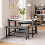 Tavolo da Cucina con 2 Panche Imbottite per 4 Persone, Tavolo Rettangolare in Metallo e Legno per Sala da Pranzo, Spazi Piccoli, Appartamento