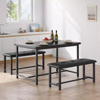 Tavolo da Cucina con 2 Panche Imbottite per 4 Persone, Tavolo Rettangolare in Metallo e Legno per Sala da Pranzo, Spazi Piccoli, Appartamento