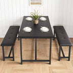Tavolo da Cucina con 2 Panche Imbottite per 4 Persone, Tavolo Rettangolare in Metallo e Legno per Sala da Pranzo, Spazi Piccoli, Appartamento