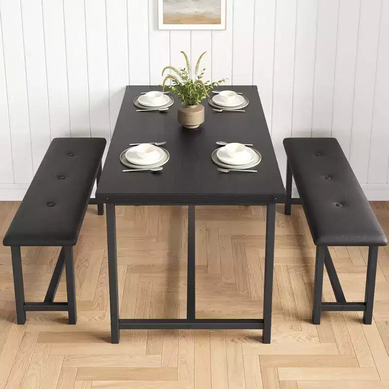 Tavolo da Cucina con 2 Panche Imbottite per 4 Persone, Tavolo Rettangolare in Metallo e Legno per Sala da Pranzo, Spazi Piccoli, Appartamento