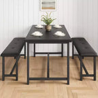 Tavolo da Cucina con 2 Panche Imbottite per 4 Persone, Tavolo Rettangolare in Metallo e Legno per Sala da Pranzo, Spazi Piccoli, Appartamento